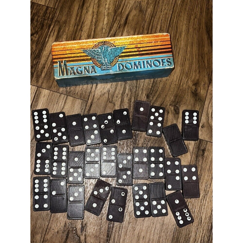 Magna Dominoes Vintage 1975 Milton Bradley Co.Wood Double Six Set No 225 28pcs